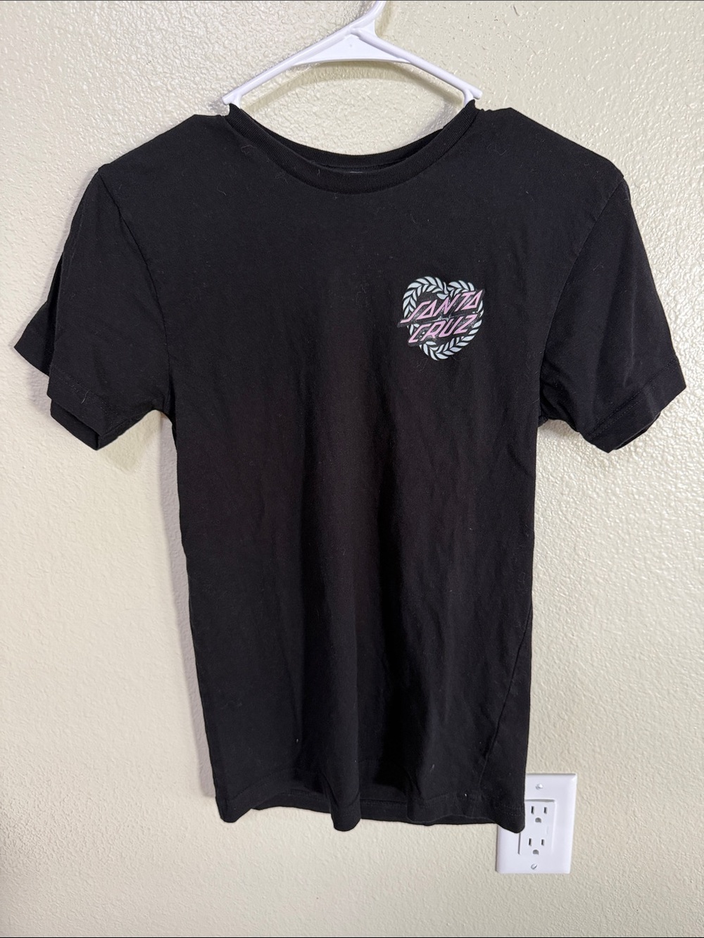 Santa Cruz Skateboards Black Tee with Pastel Heart Logo - Women's Short Sleeve